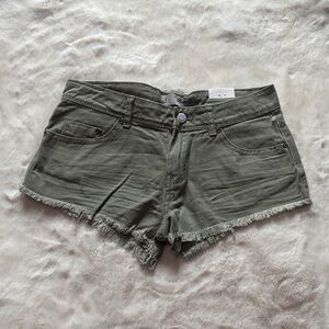 Denim&Co Olive Green Frayed Jean Shorts